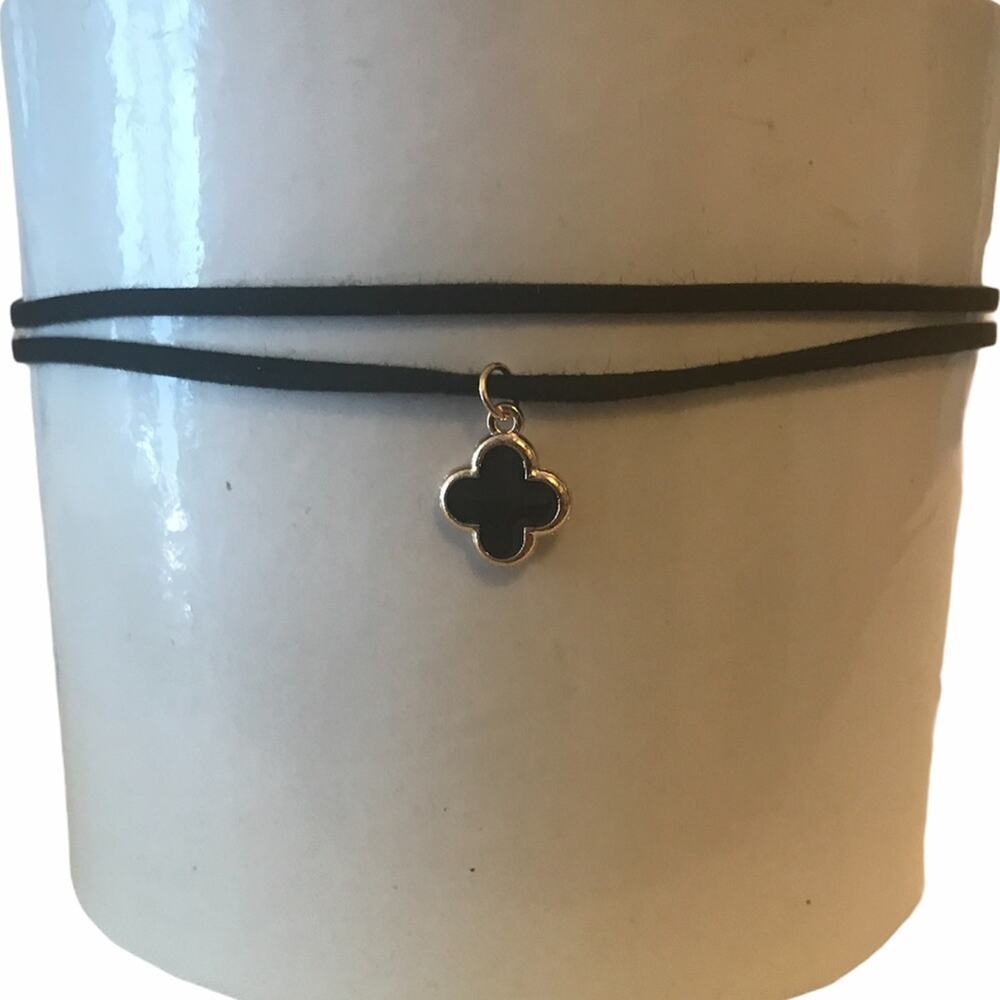 Choker Double Strand Clover Drop Black